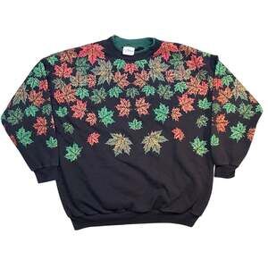 Vintage Artisans Autumn Fall Leaves AOP All over Print sweatshirt XL USA made